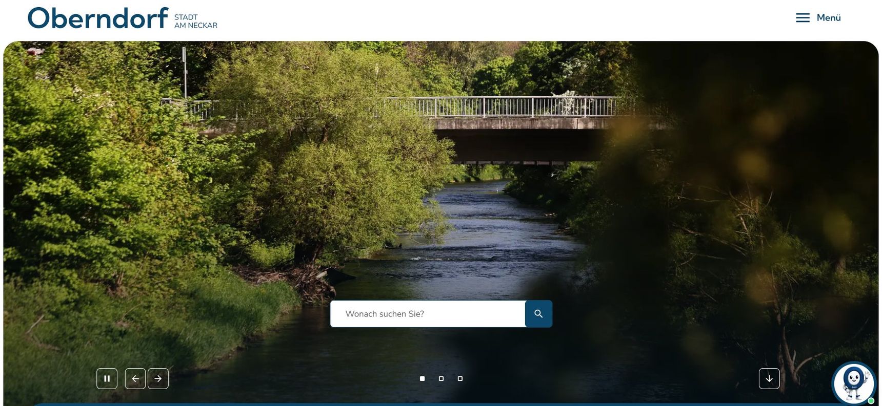Startseite von oberndorf.de mit O-KI als Chat-Button unten rechts