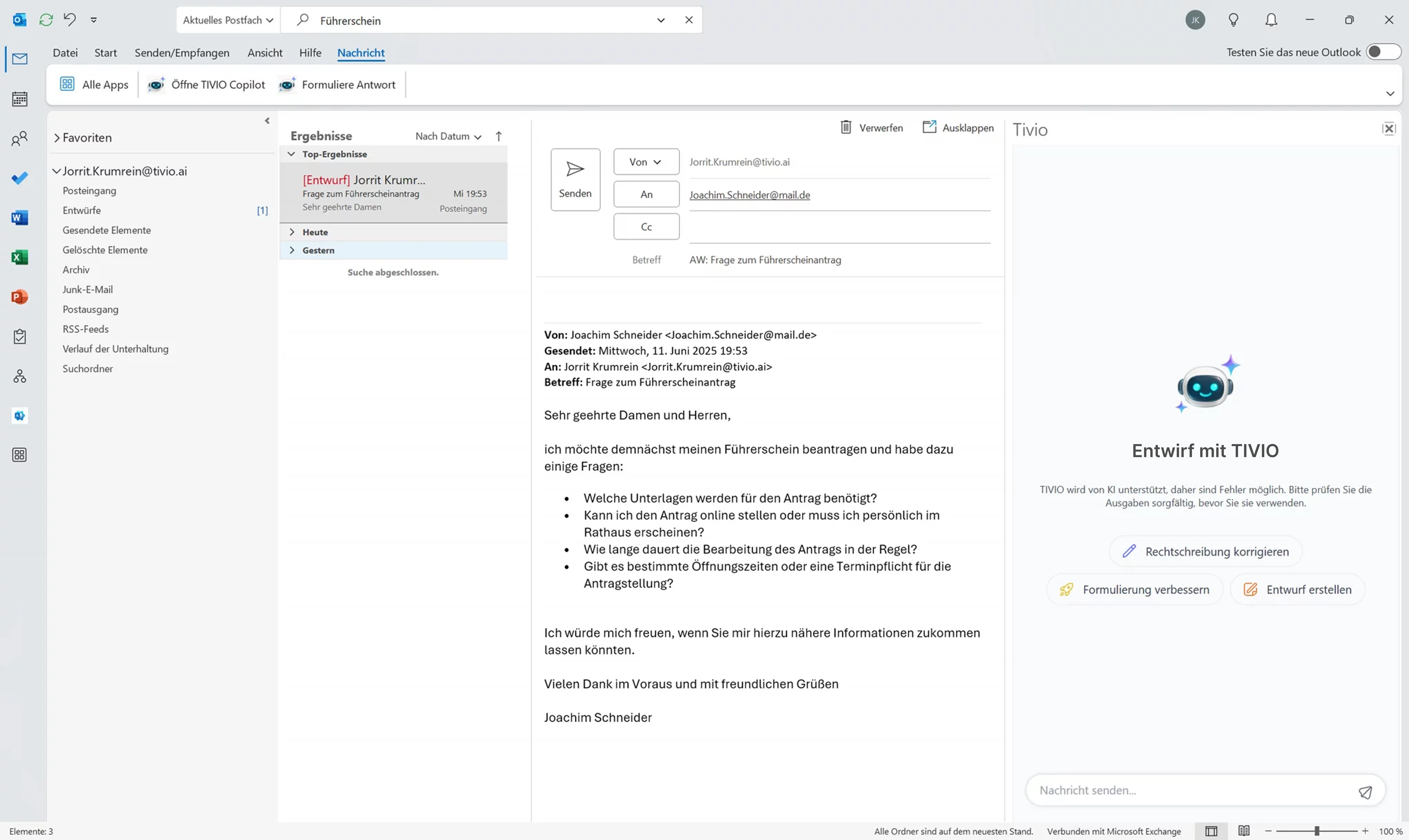 Outlook E-Mail Agent in Aktion